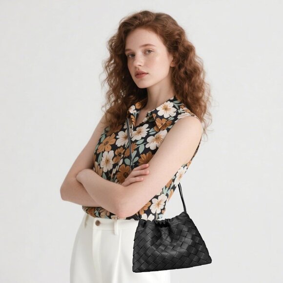 Woven Leather Crossbody Bag for Women Small Stylish Soft Shoulder Purse - Picture 6 of 7